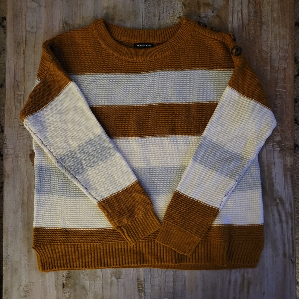 Staccato Women's Striped Crewneck Sweater - Brown and White